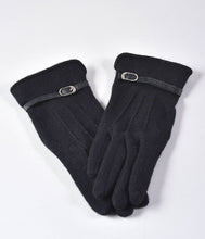 Unique Vintage Black Wool Buckle Trim Wrist Gloves