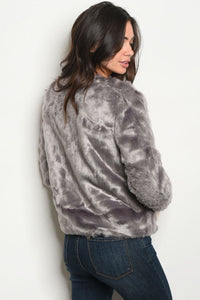 Grey & Pink Faux Fur Jacket
