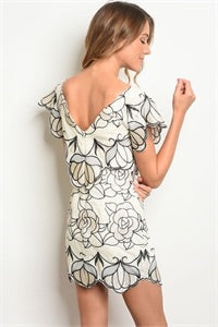 Ivory and Black Floral Embroidered Dress